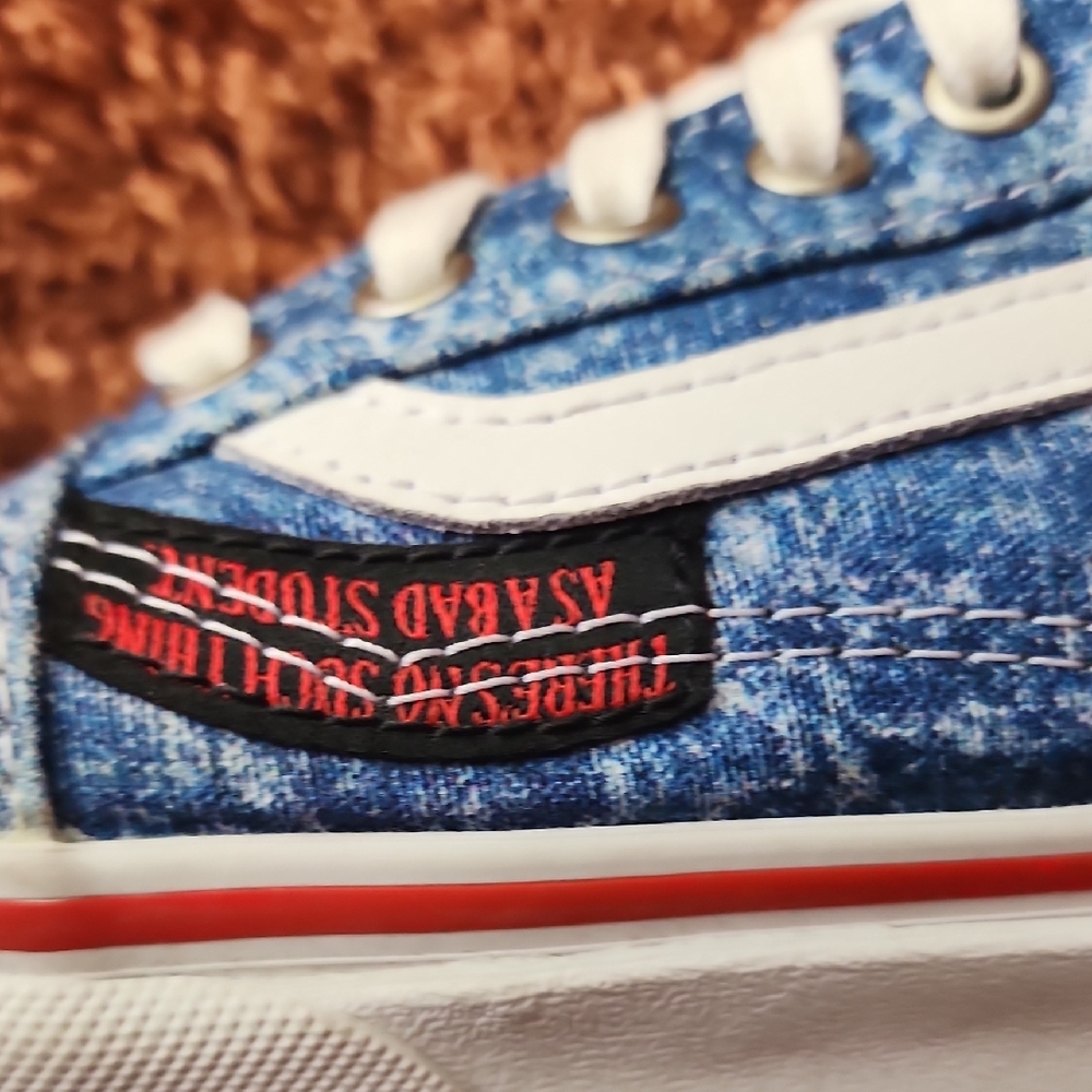 Vans Blue Acid Wash Men's Sneakers Cobra Kai Best Defense More Offense - Picture 9 of 14